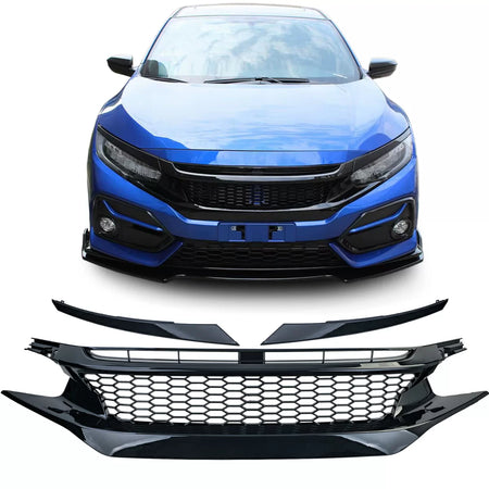 Griglia Radiatore Nido D'ape Lucida Anteriore per Honda Civic X Fc Fk 2016-2020