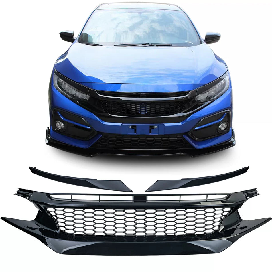 Griglia Radiatore Nido D'ape Lucida Anteriore per Honda Civic X Fc Fk 2016-2020