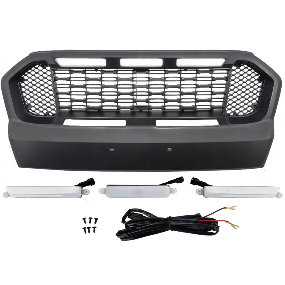Griglia Nera Honeycomb con LED Anteriore per Ford Ranger T7 16-19