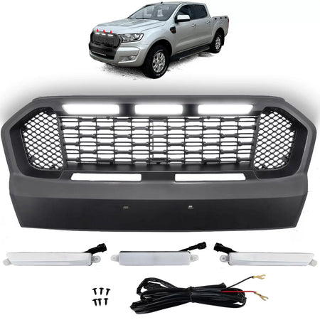 Griglia Nera Honeycomb con LED Anteriore per Ford Ranger T7 16-19