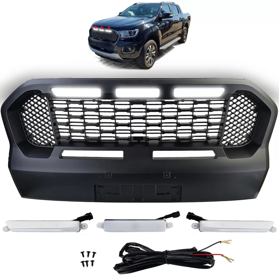 Griglia Honeycomb Nera con LED Anteriore per Ford Ranger T8 19-23