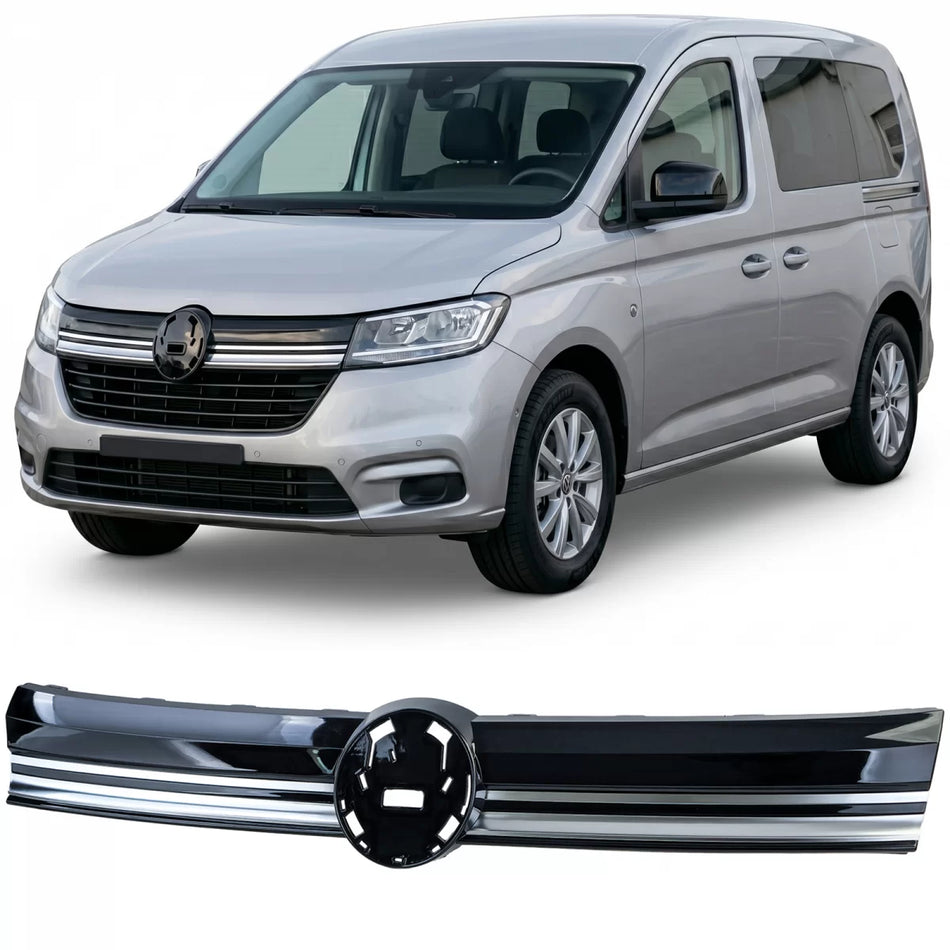 Griglia Anteriore Nera Lucida con Listelli Cromati per Volkswagen Caddy V Sb