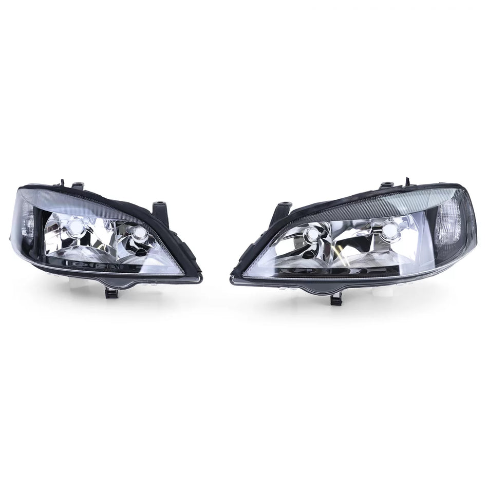 Fanali Anteriori Neri Vetro Trasparente Dx e Sx per Opel Astra G 1997-2004