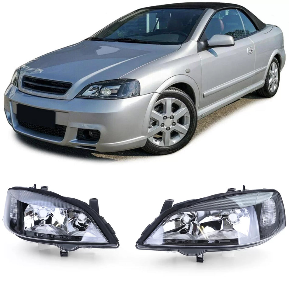 Fanali Anteriori Neri Vetro Trasparente Dx e Sx per Opel Astra G 1997-2004