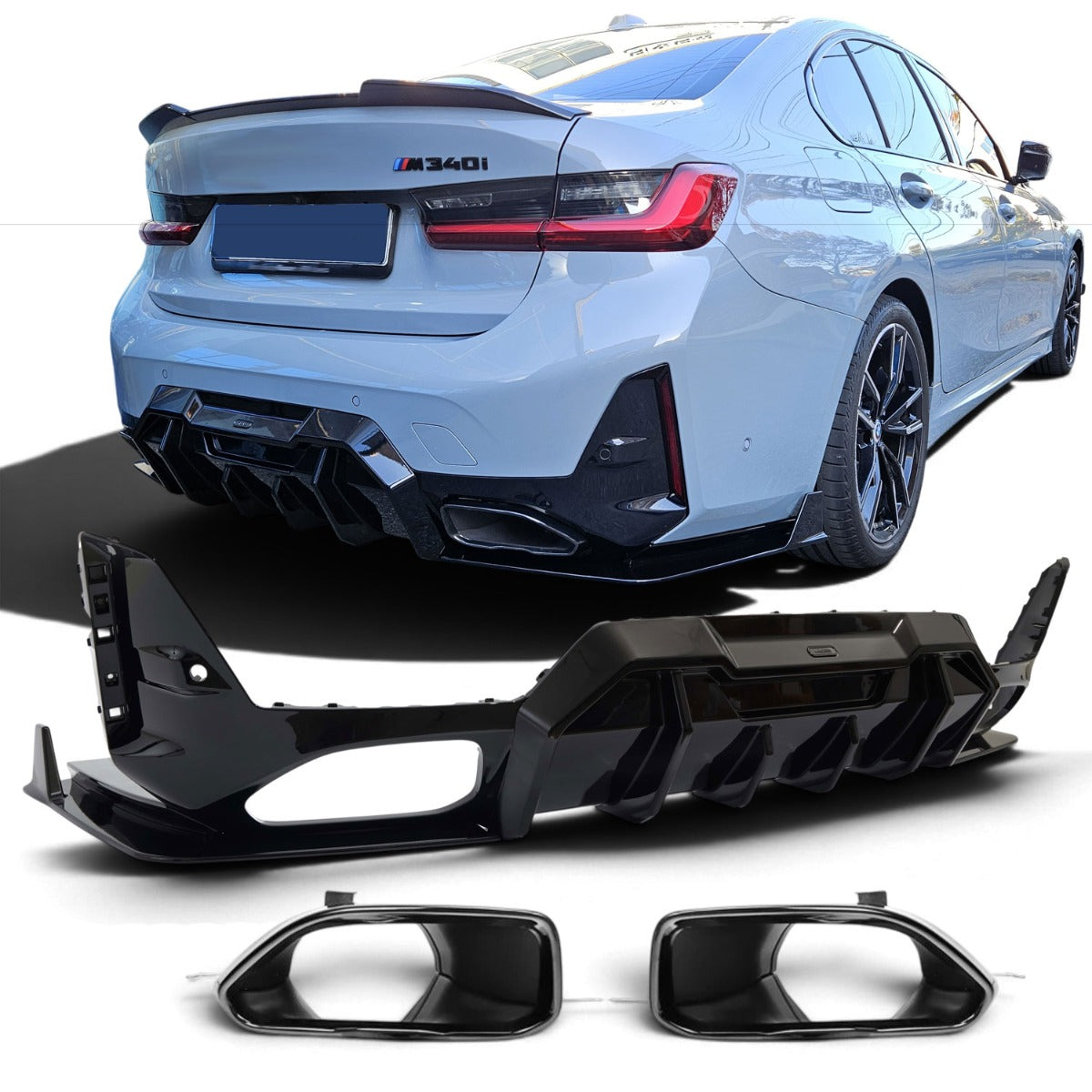 Diffusore Posteriore Nero Lucido Compatibile con BMW Serie 3 G20/G21 LCI