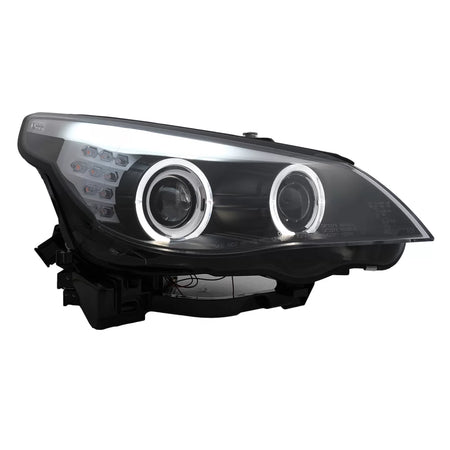 Fari LED Angel Eyes Anteriori Neri LCI per BMW Serie 5 E60 E61 2003-2007 LHD