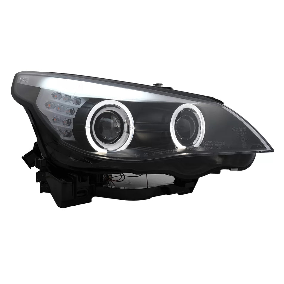 Fari LED Angel Eyes Anteriori Neri LCI per BMW Serie 5 E60 E61 2003-2007 LHD