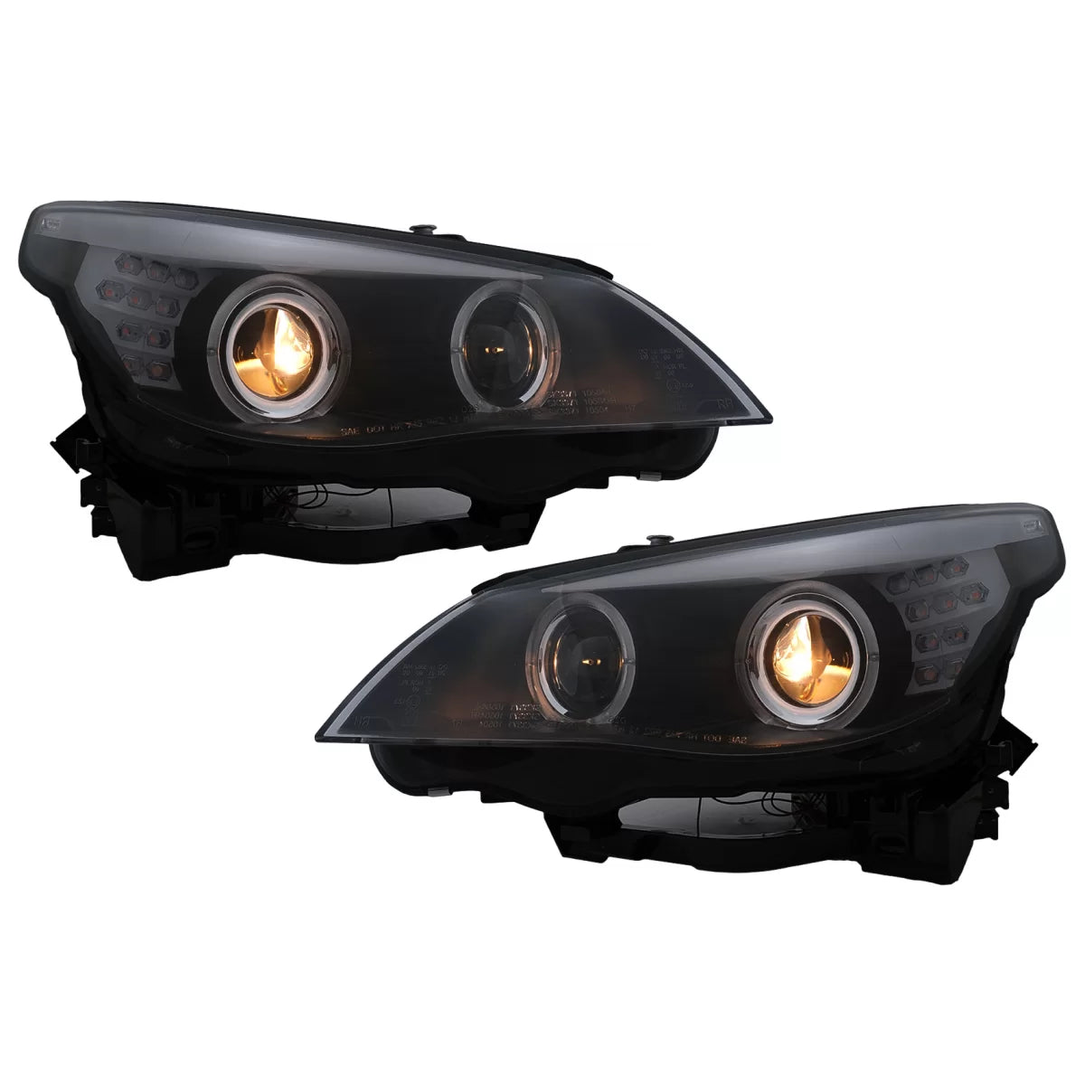 Fari LED Angel Eyes Anteriori Neri LCI per BMW Serie 5 E60 E61 2003-2007 LHD