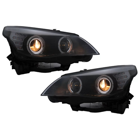 Fari LED Angel Eyes Anteriori Neri LCI per BMW Serie 5 E60 E61 2003-2007 LHD