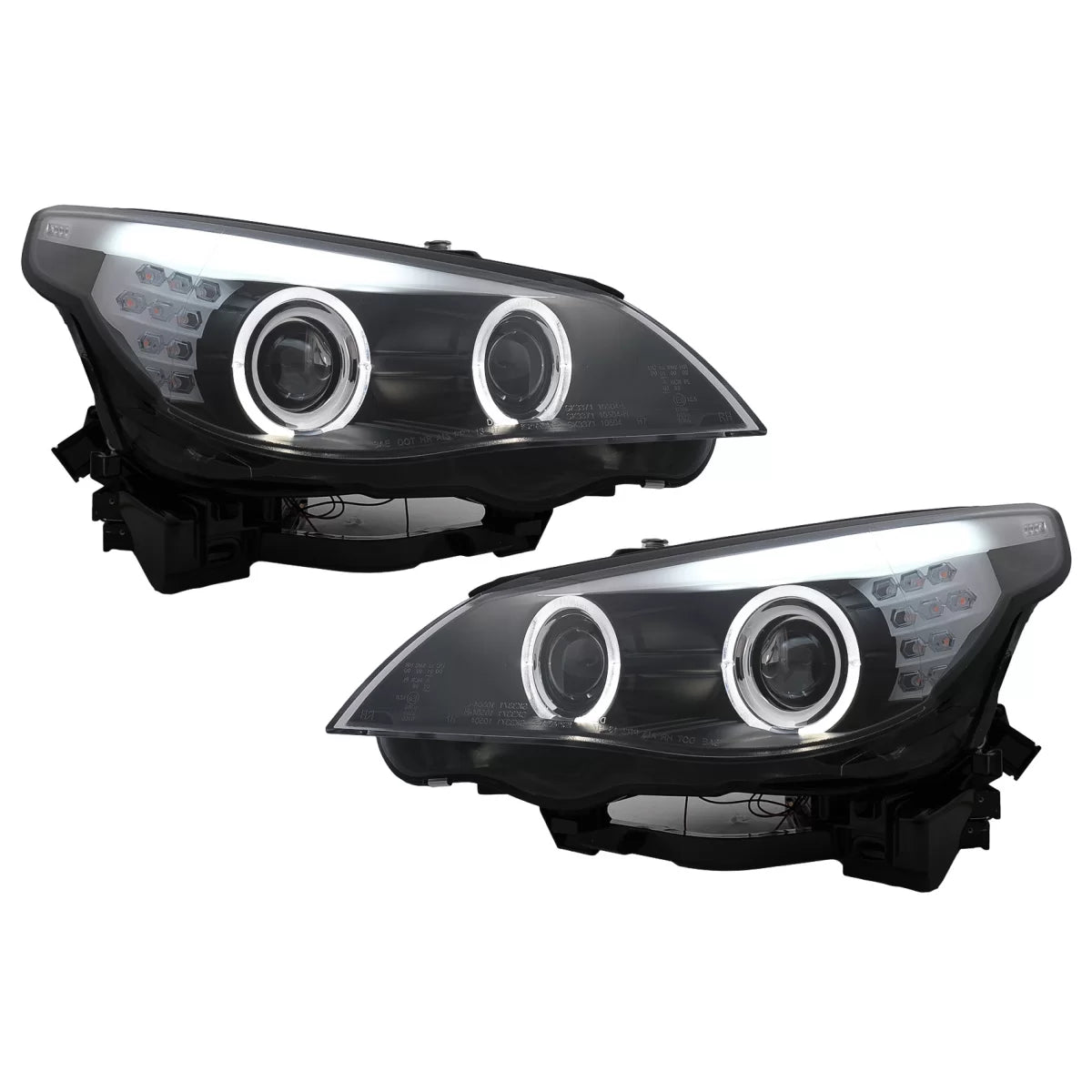 Fari LED Angel Eyes Anteriori Neri LCI per BMW Serie 5 E60 E61 2003-2007 LHD