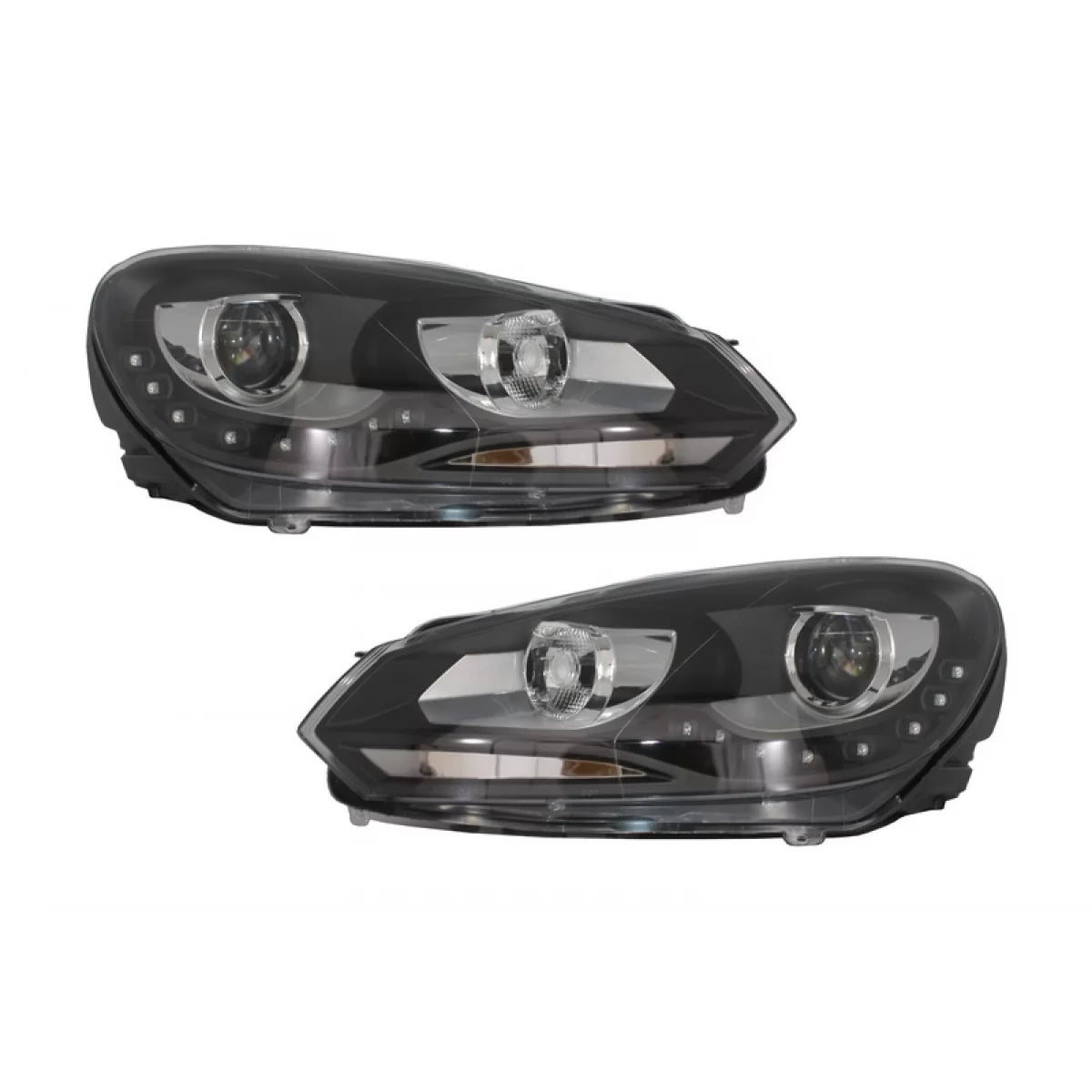 Fari Luci Diurne LED Anteriori Neri per Volkswagen Golf 6 Vi 2008-2012
