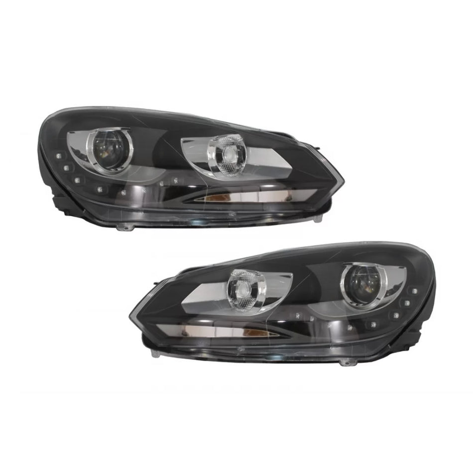Fari Luci Diurne LED Anteriori Neri per Volkswagen Golf 6 Vi 2008-2012