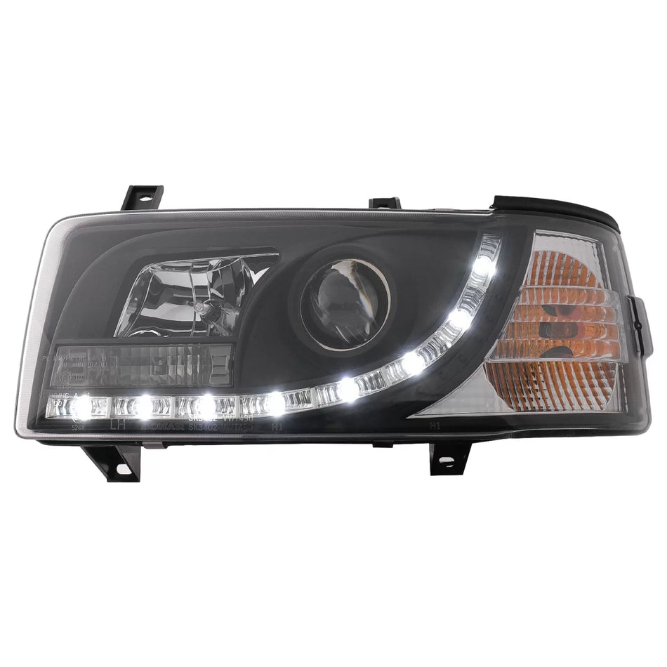 Fari LED Diurni Anteriori Neri per Volkswagen Transporter T4 1990-2003