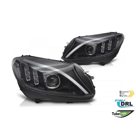 Fari LED Anteriori Sinistro e Destro Base Nera per Mercedes Classe C W205