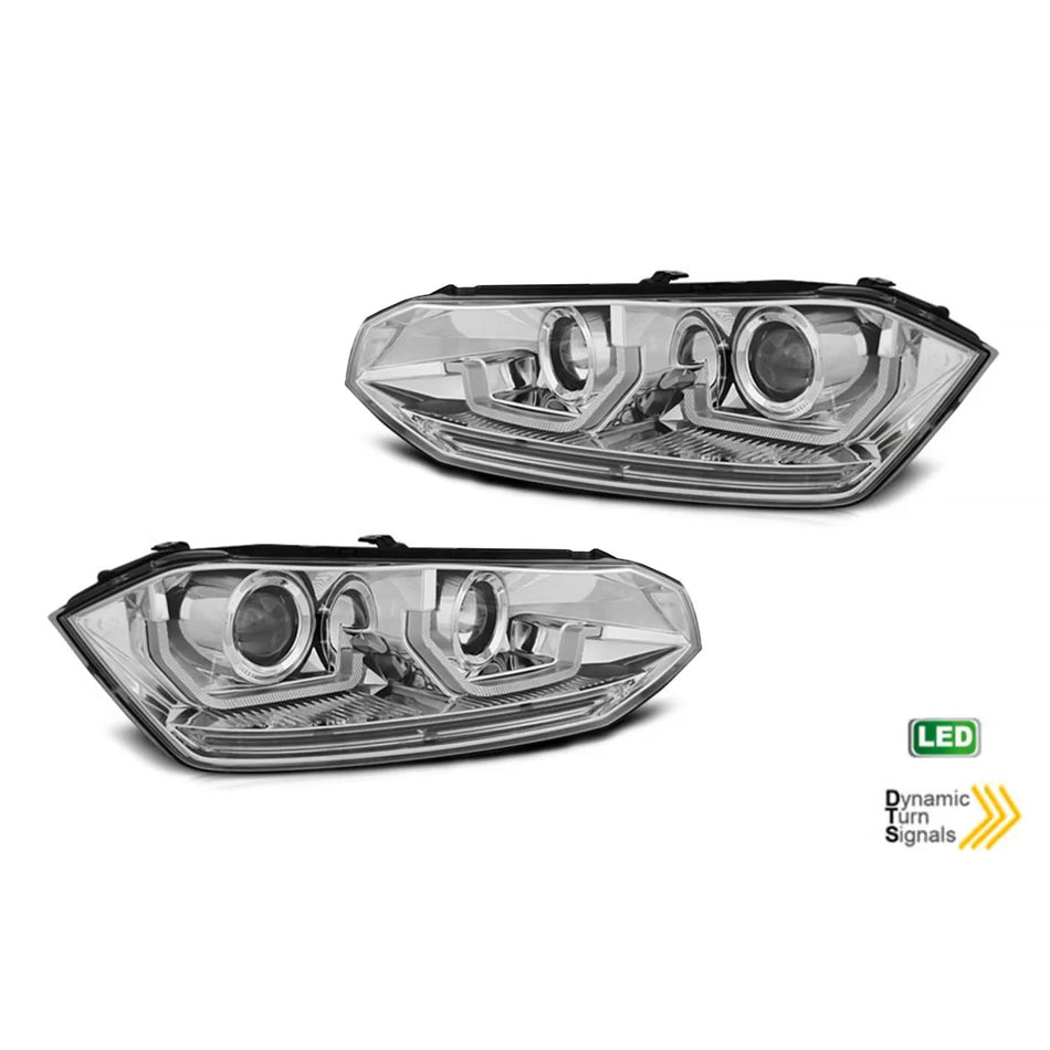 Fari Anteriori LED Cromati Sinistro e Destro per Volkswagen Polo dal 2017