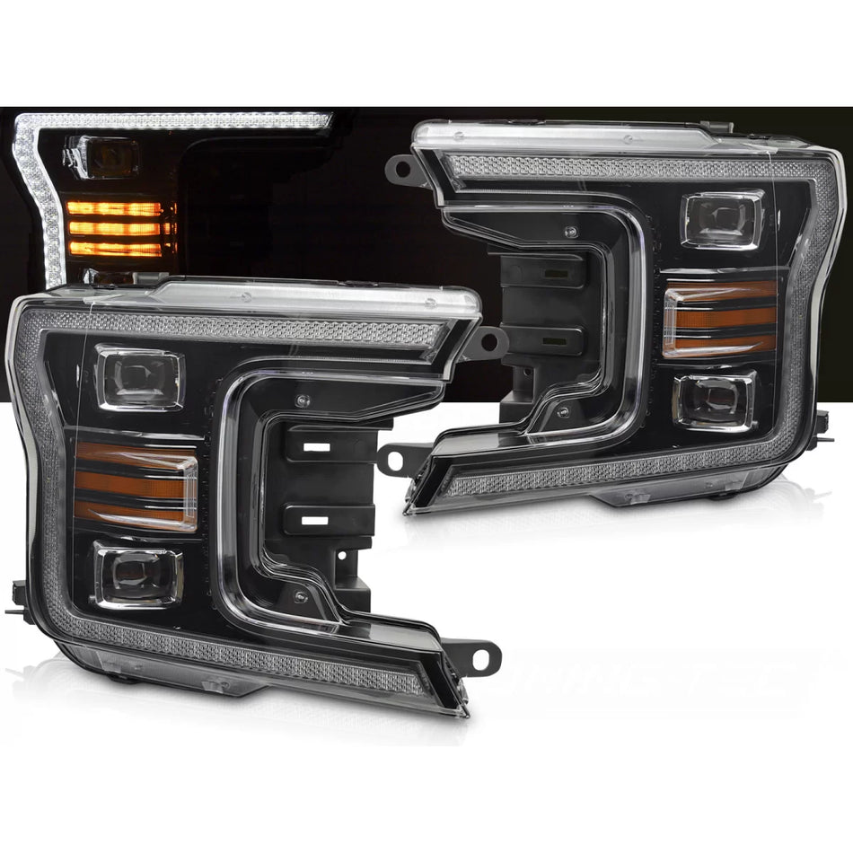 Fari Anteriori LED Neri con Luci Diurne Ford F150 MK13 2017-2020