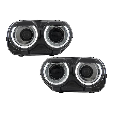 Fari LED Anteriori Neri Rgb per Dodge Challenger 2015-2023 Halogeni LHD