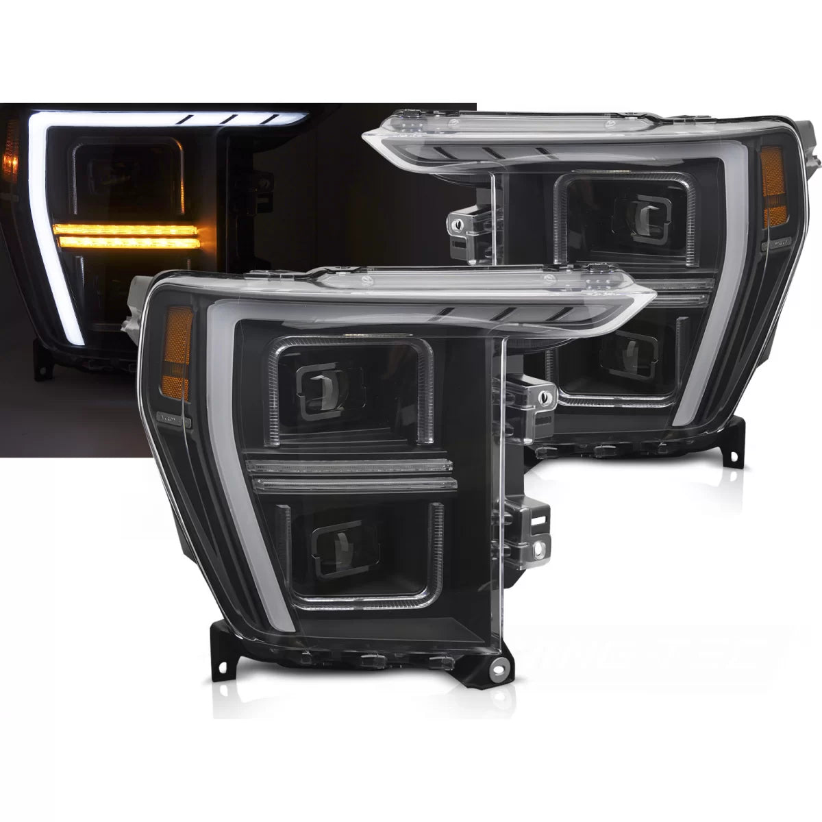 Fari Anteriori LED Tubolari Neri per Ford F150 MK14 2020-2023