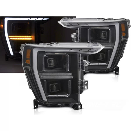 Fari Anteriori LED Tubolari Neri per Ford F150 MK14 2020-2023