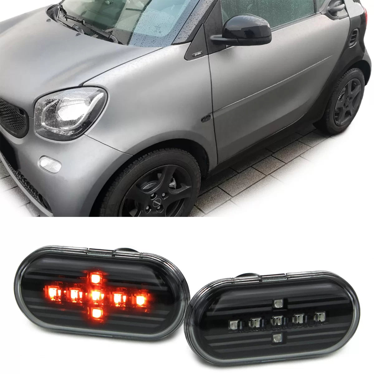 Indicatori Laterali LED Vetro Trasparente Nero per Smart Fortwo 453 dal 2014