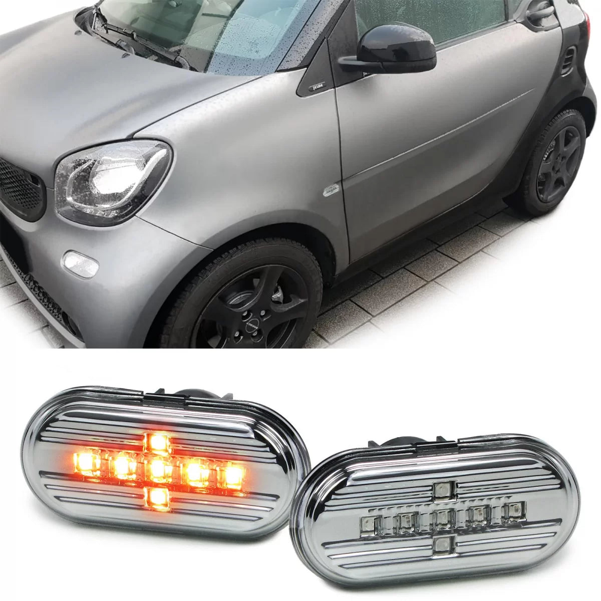 Indicatori Laterali LED Vetro Trasparente Cromato per Smart Fortwo 453 dal 2014