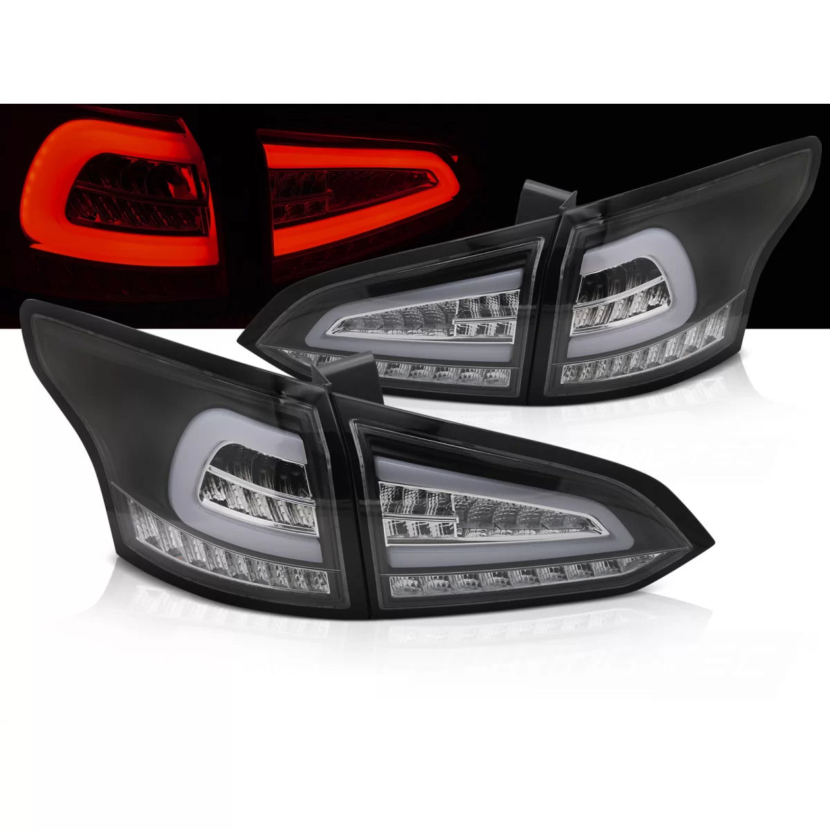 Fanali Posteriori LED Neri Sequenziali per Ford Focus MK3 Sw 11-18