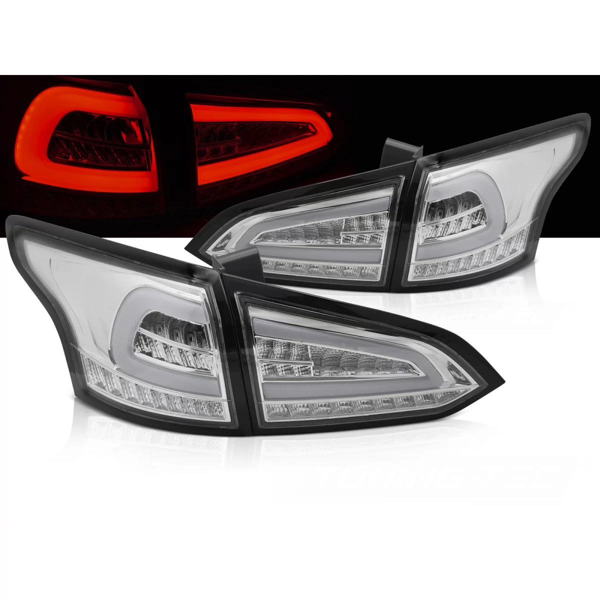 Fanali Posteriori LED Cromati Sequenziali per Ford Focus MK3 Sw 11-18