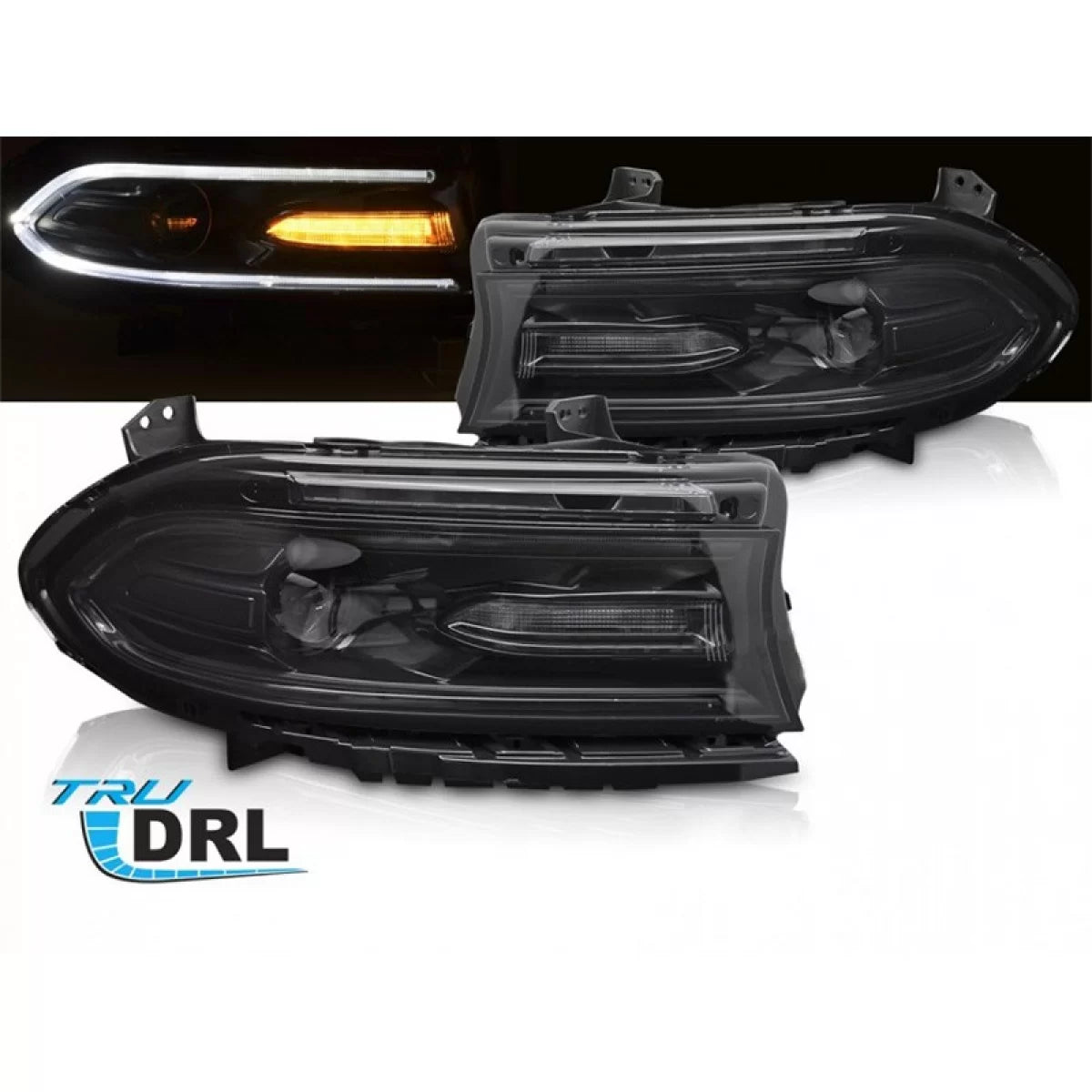 Fari Anteriori LED Tuning con Base Nera per Dodge Charger 2014-2023 DRL