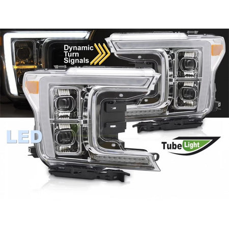 Fari Anteriori LED con Indicatori Dinamici Cromati per Ford F150 2017-2020 Dx Sx