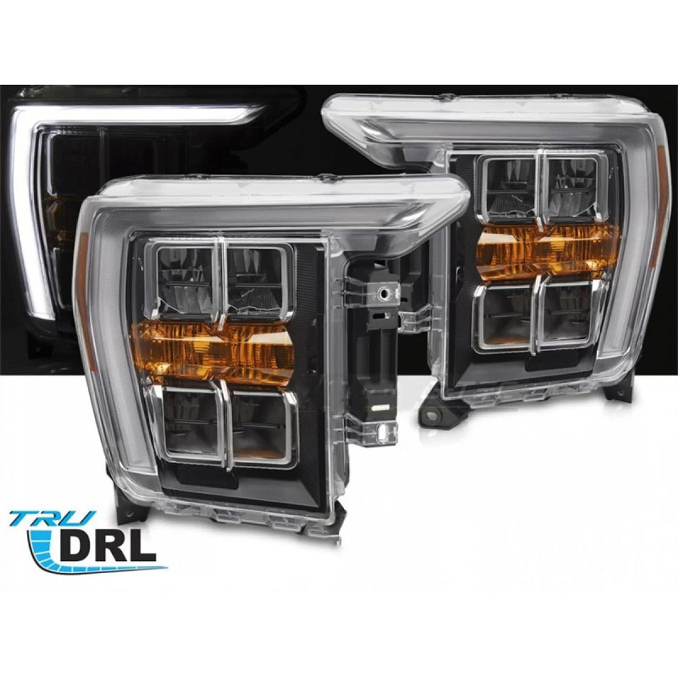 Fari Anteriori LED con Base Nera e Luci Diurne Ford F150 2020-2023 Dx Sx