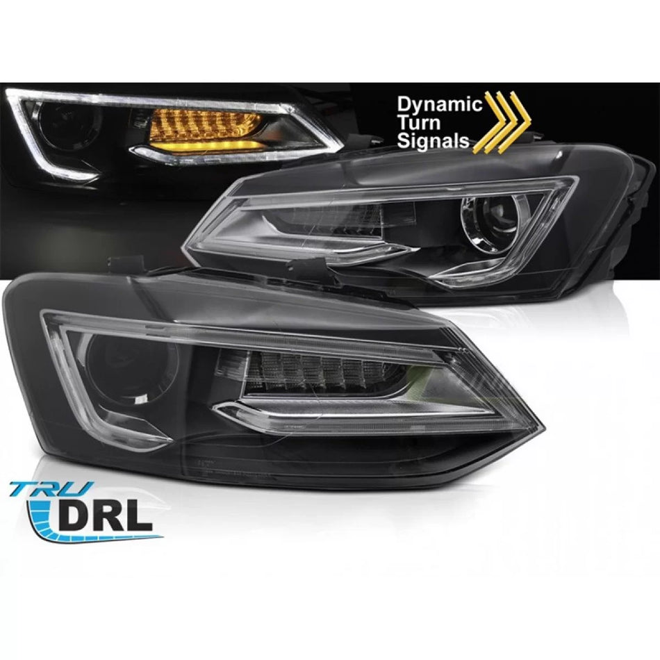 Fari LED Tuning con Base Nera e Frecce Dinamiche per Volkswagen Polo 2009-2017