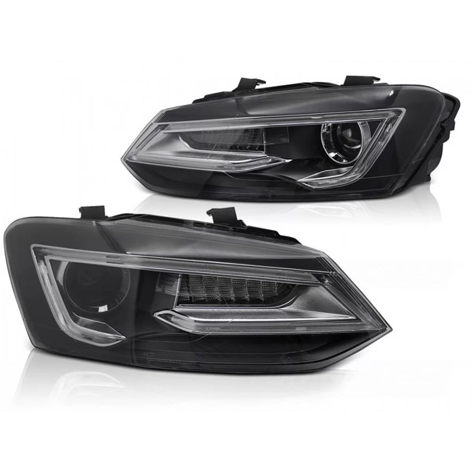 Fari LED Tuning con Base Nera e Frecce Dinamiche per Volkswagen Polo 2009-2017