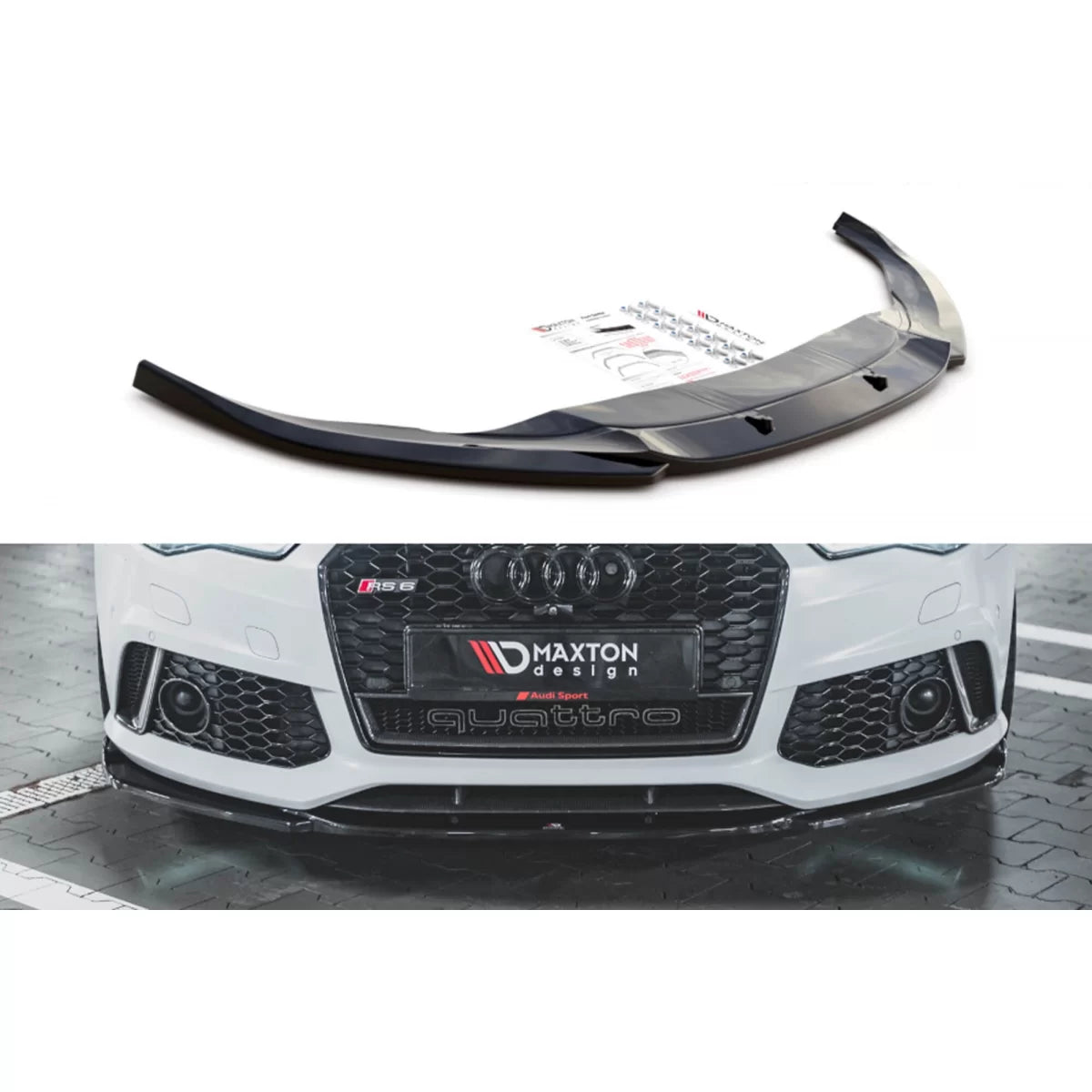 Spoiler Anteriore Versione 3 per Audi A6 C7 2013-2017 Paraurti RS6 Nero Lucido