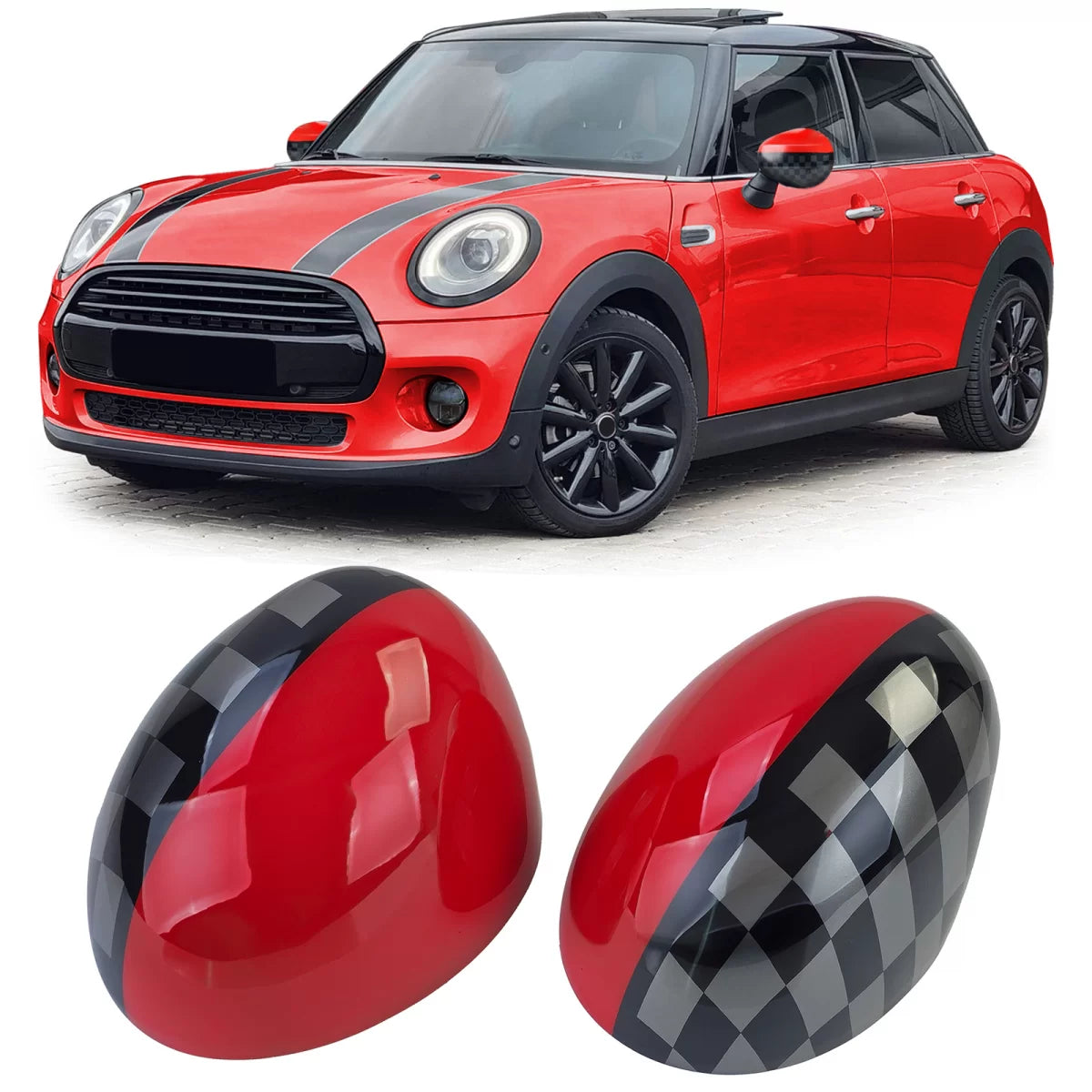 Calotte Specchietti Rosso Nero per Mini F54 F55 F56 F57 2013-2018