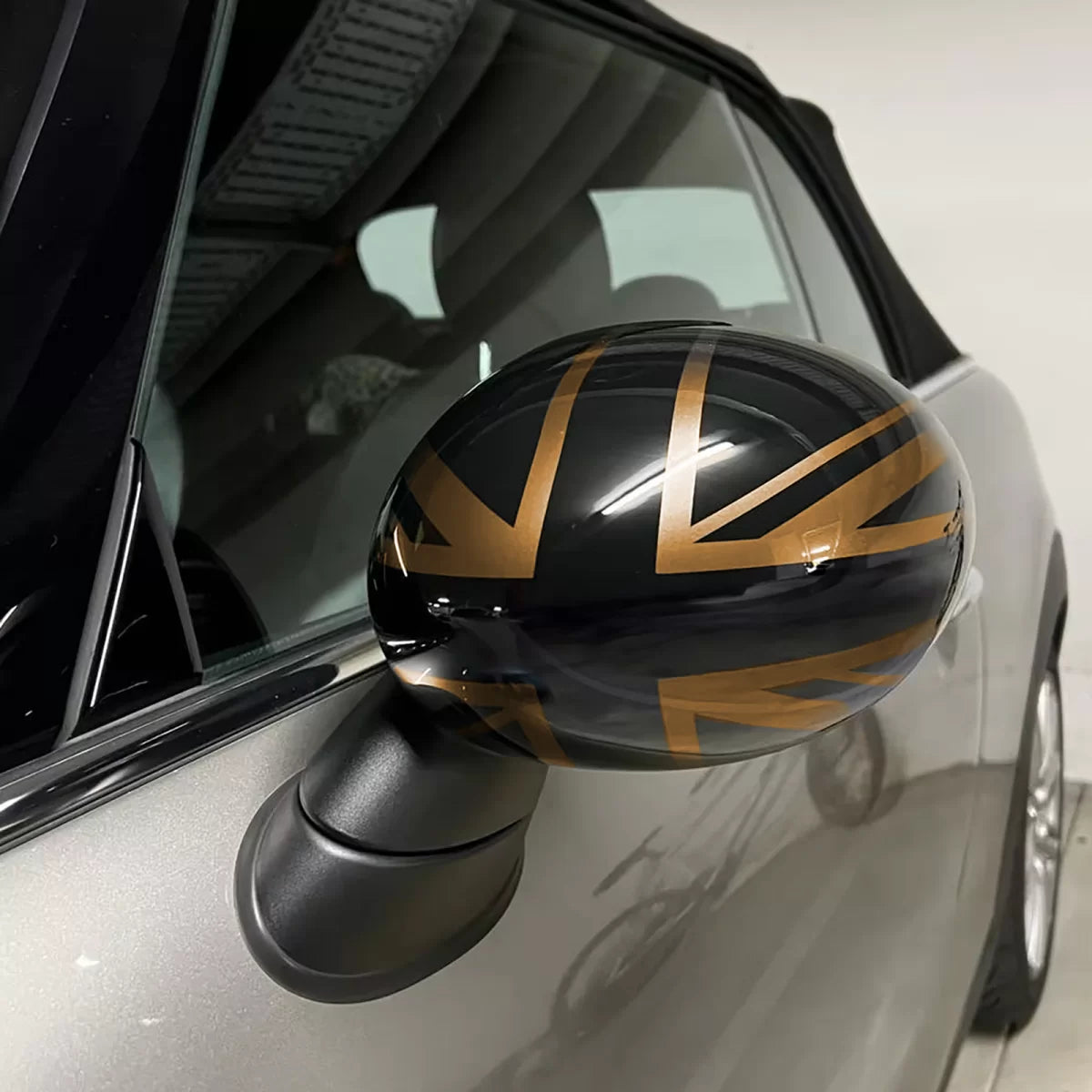 Calotte Specchietti Union Jack Nero Oro per Mini F54 F55 F56 F57 13-18