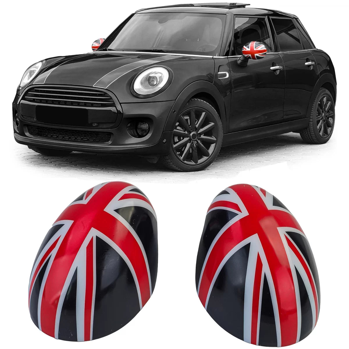 Calotte Specchietti Union Jack Nero Rosso per Mini F54 F55 F56 F57 13-18