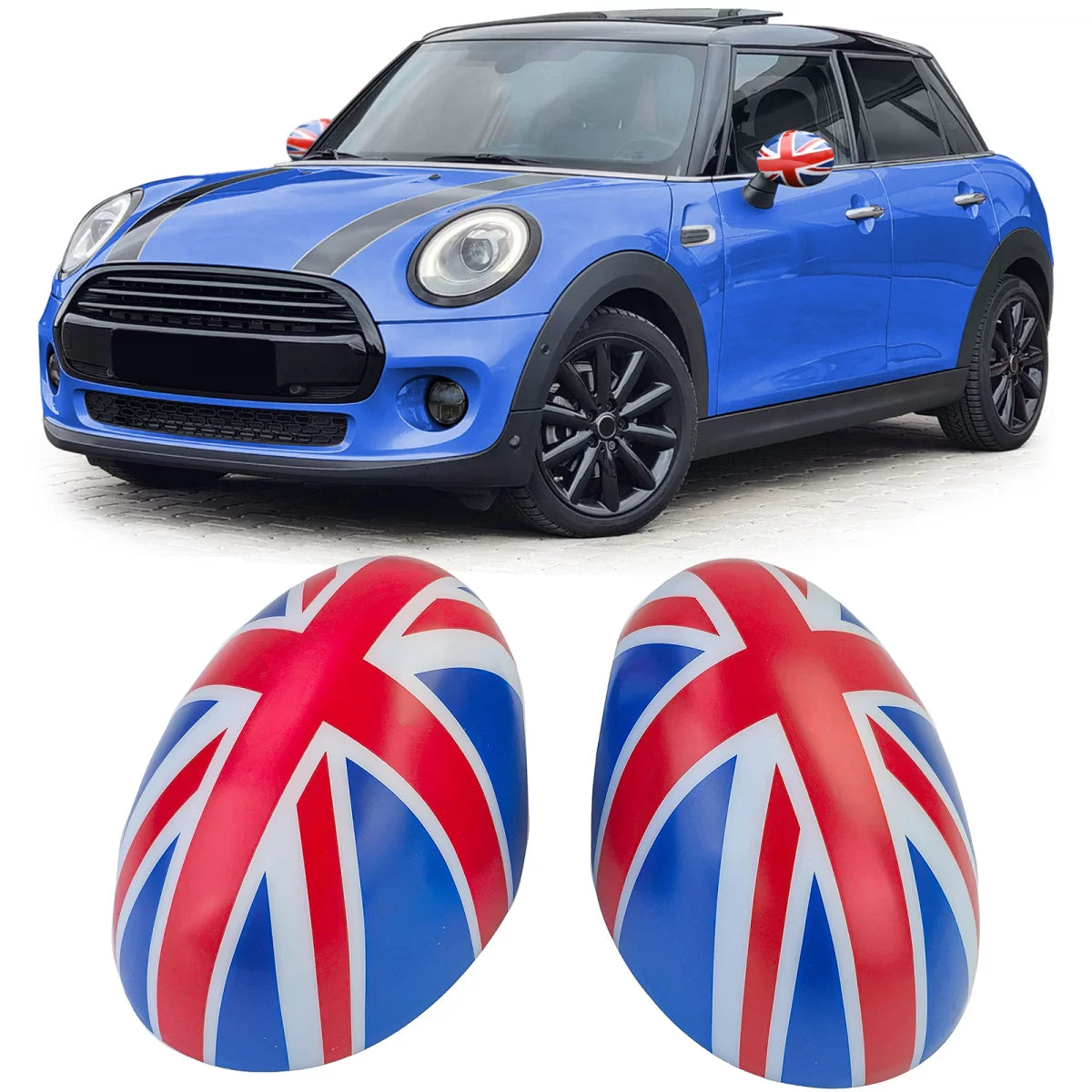 Calotte Specchietti Union Jack Blu Bianco Rosso per Mini F54 F55 F56 F57 13-18