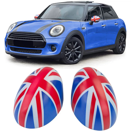 Calotte Specchietti Union Jack Blu Bianco Rosso per Mini F54 F55 F56 F57 13-18