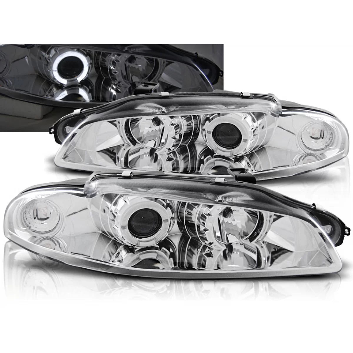 Fanale Anteriore Angel Eyes Cromato per Mitsubishi Eclipse 97-12.98