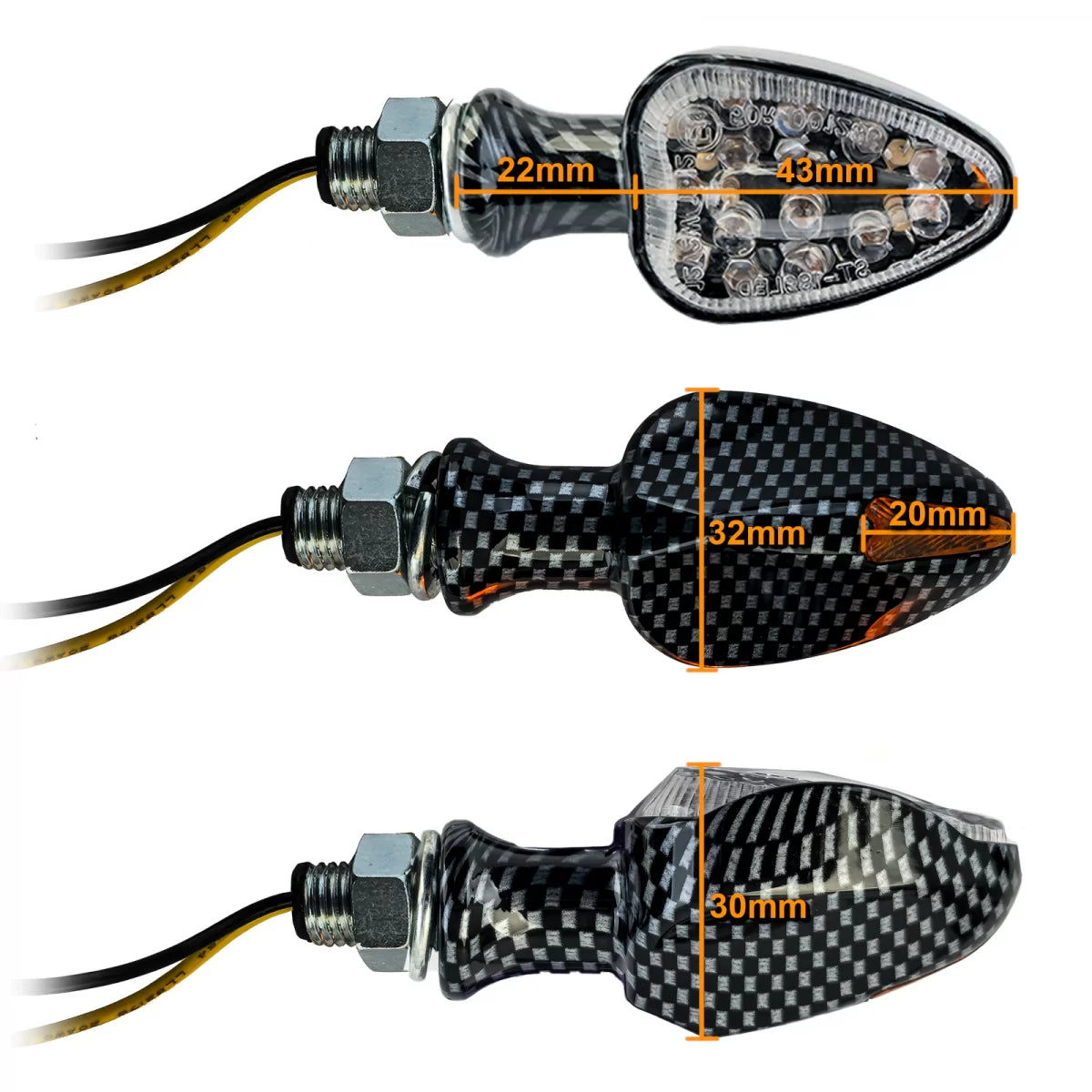 Indicatori LED Posteriori Carbonio Eleganti Mini Motorcycle E-mark