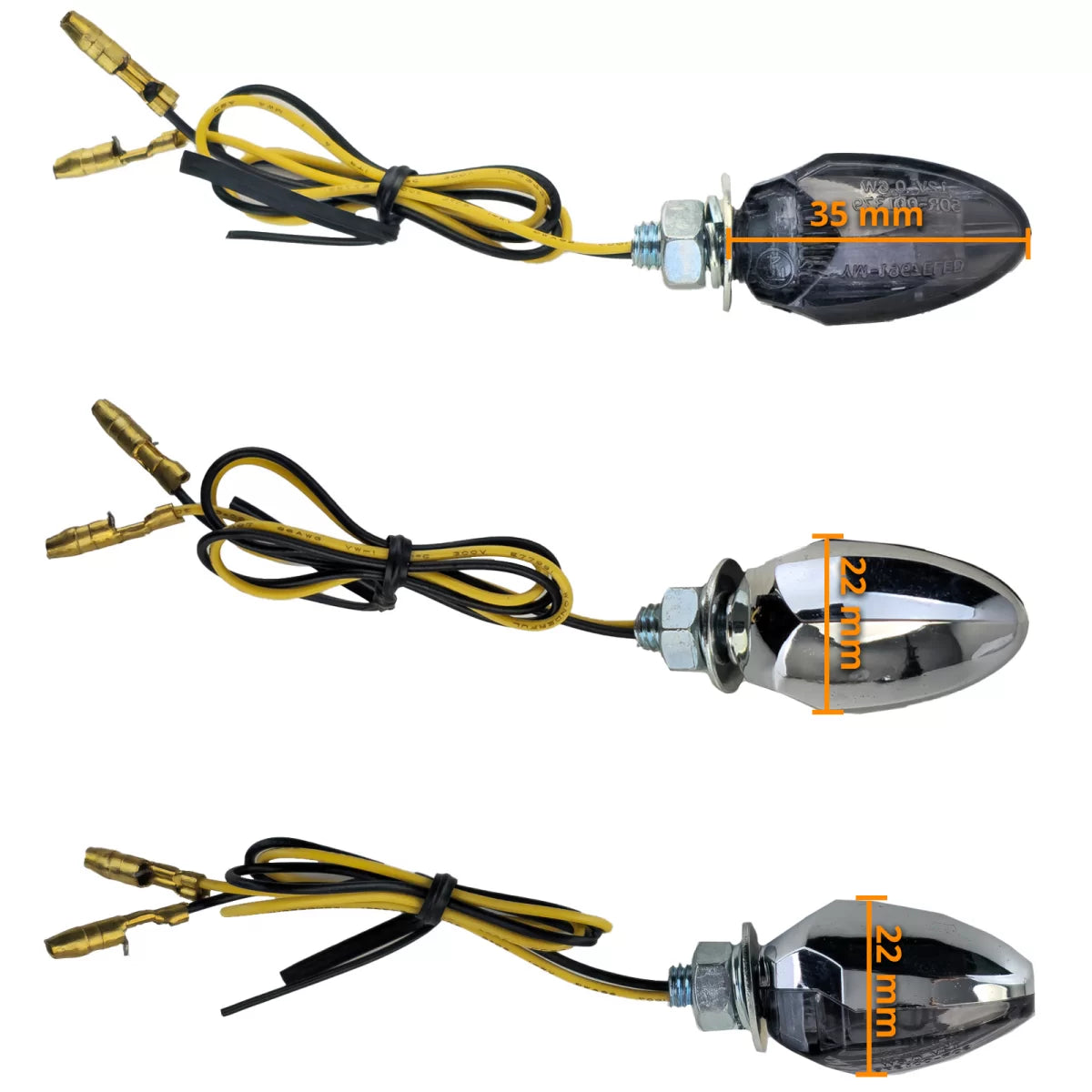 Frecce LED Mini Stile Goccia Cromate Fume con E-mark per Moto