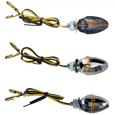 Frecce LED Mini Stile Goccia Cromate Fume con E-mark per Moto