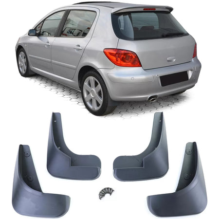 Set Paraspruzzi Anteriore e Posteriore Nero per Peugeot 307 5 Porte 00-09