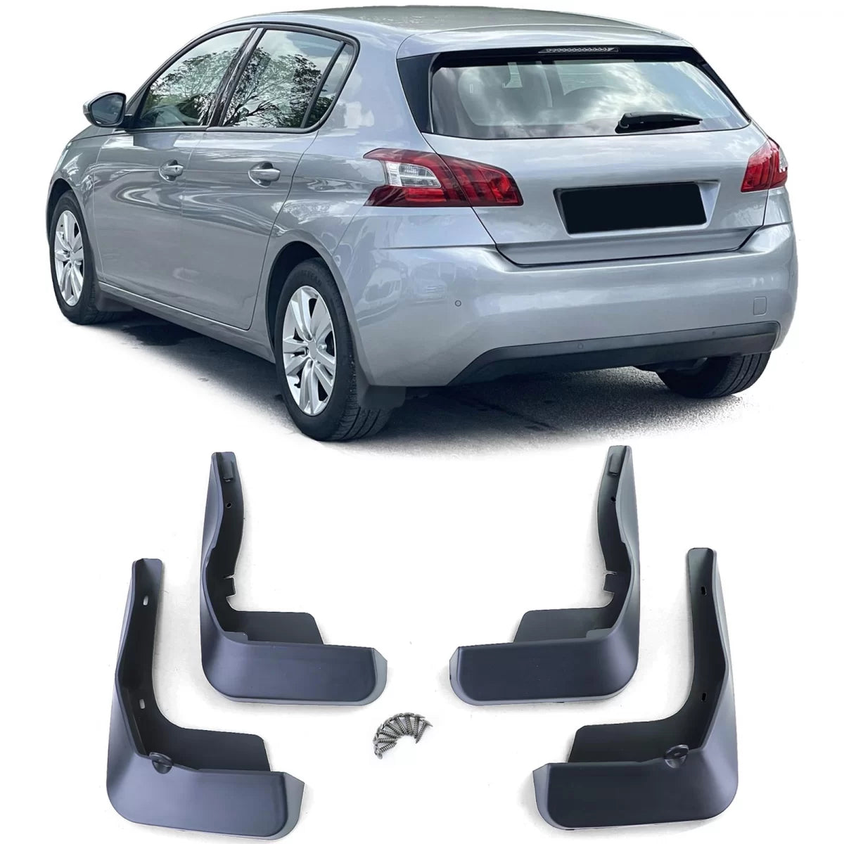 Paraspruzzi Set Anteriore e Posteriore Nero per Peugeot 308 T9 13-16