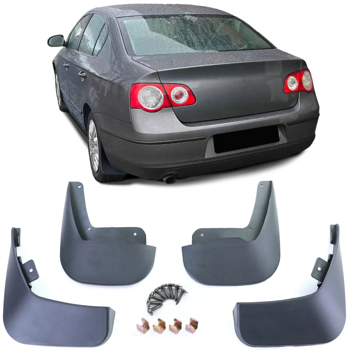 Paraspruzzi Set Anteriore e Posteriore Nero per VW Passat B6 3C 05-10