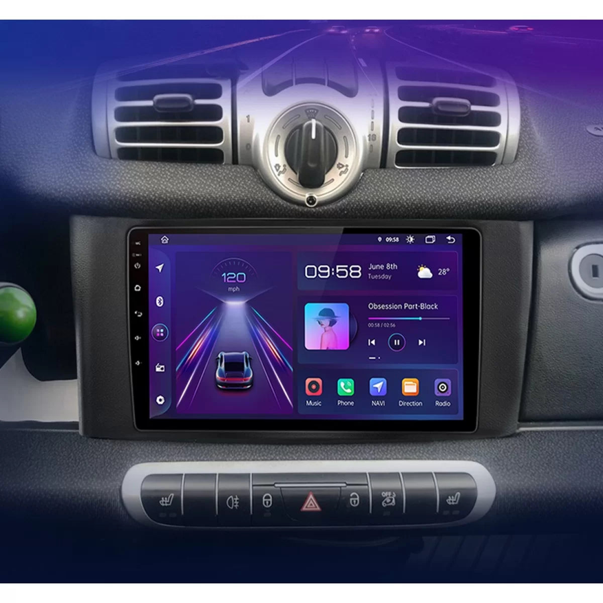 Navigatore 9 Pollici 6Gb Ram 128Gb Bluetooth WiFi per Smart per Two 2010-2015
