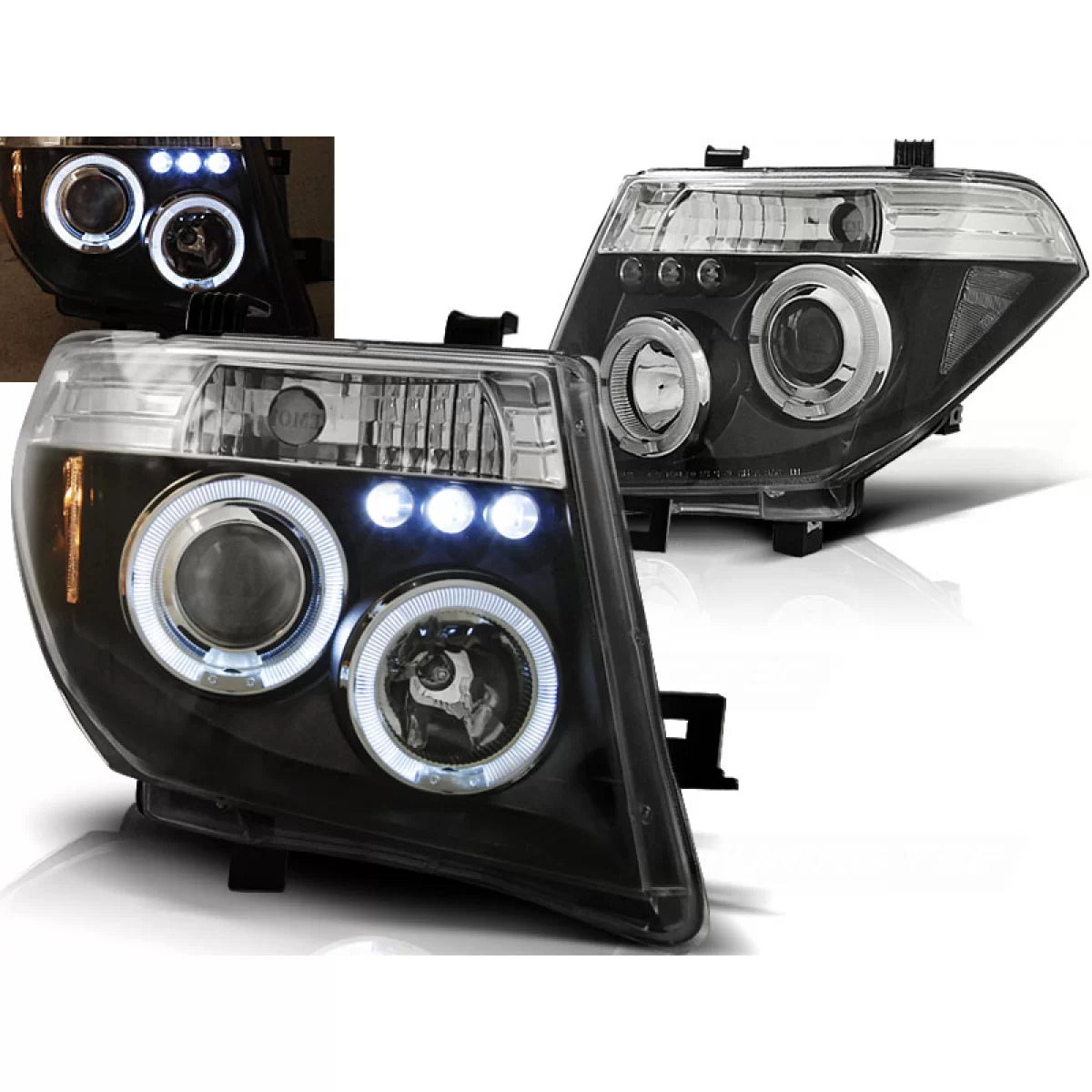 Fanali Angel Eyes Neri Anteriori per Nissan Navara Pathfinder D40 05-10