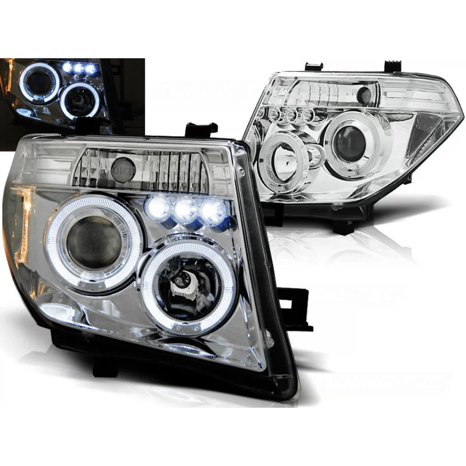 Fanale Anteriore Angel Eyes Cromato per Nissan Navara Pathfinder D40 05-10