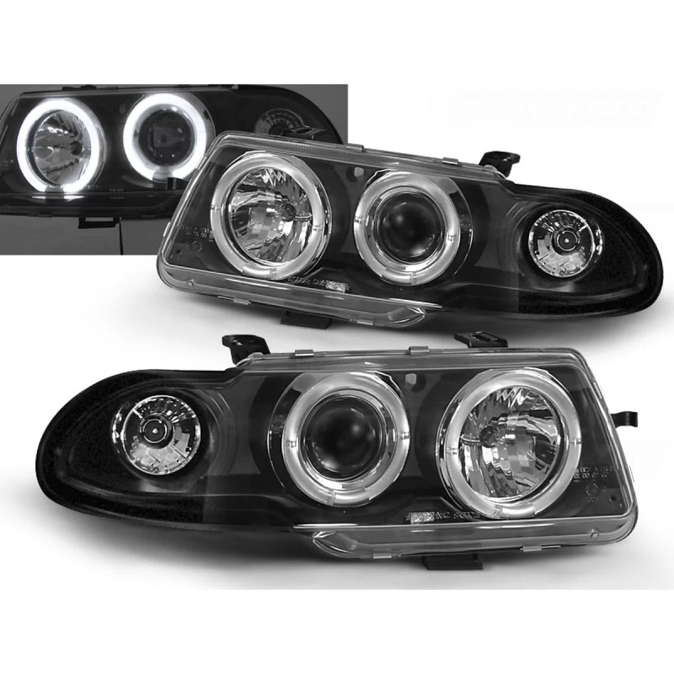 Fanali Angel Eyes Neri Anteriori per Opel Astra F 09.91-08.94