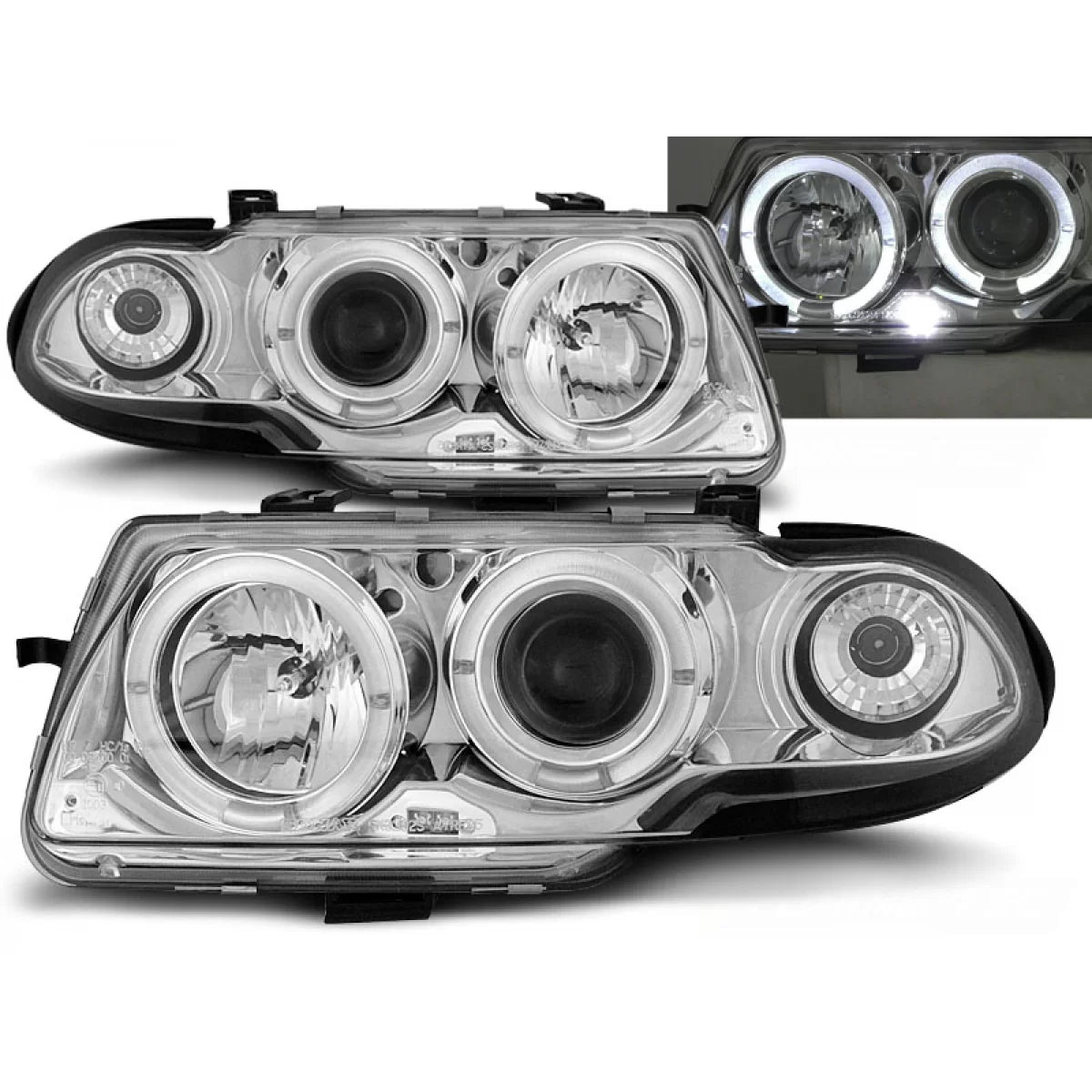 Fanali Angel Eyes Cromati Anteriori per Opel Astra F 09.94-08.97